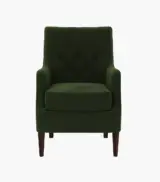 Edoree Sheesham Wood Frame with Cushioned Velvet Seating Arm Chair (Olive Green with Walnut Finish) - Image 3