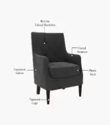 Edoree Sheesham Wood Frame with Cushioned Velvet Seating Arm Chair (Graphite Grey with Walnut Finish) - Image 3