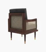 Melton Sheesham Wood Frame with Cushioned Velvet Seating Arm Chair (Graphite Grey with Walnut Finish) - Image 3