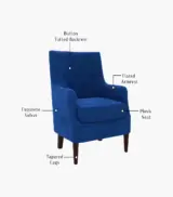 Edoree Sheesham Wood Frame with Cushioned Velvet Seating Arm Chair (Indigo Blue with Walnut Finish) - Image 3
