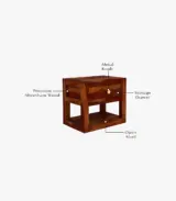 Walkin Sheesham Wood Bedside Table with Drawer Storage (Honey Finish) - Image 4