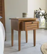 Voggia Acacia Wood Bedside Table with Drawer Storage (Acacia Finish) - Image 4