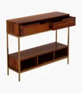 Freezia Sheesham Wood with Metal Frame Console Table with Drawer and Open Storage (Honey Finish) - Image 4