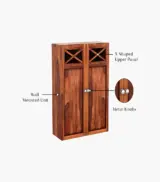 Usparza Sheesham Wood Wall Mounted Bathroom Cabinet (Honey Finish) - Image 4