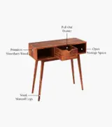 Lyntain Sheesham Wood Console Table Drawer and Open Storage (Honey Finish) - Image 4