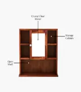 Vwing Sheesham Wood Wall Mounted Bathroom Cabinet (Honey Finish) - Image 4