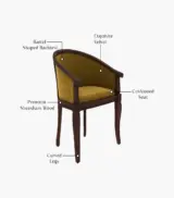 Crctic Sheesham Wood Frame with Cushioned Velvet Seating Arm Chair (Chestnut Brown with Walnut Finish) - Image 4