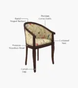 Crctic Sheesham Wood Frame with Cushioned Velvet Seating Arm Chair (Cream Robins with Walnut Finish) - Image 4