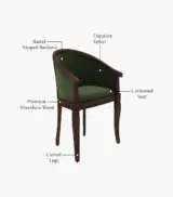 Crctic Sheesham Wood Frame with Cushioned Velvet Seating Arm Chair (Olive Green with Walnut Finish) - Image 4