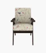 Crosper Sheesham Wood Frame with Cushioned Velvet Seating Arm Chair (Cream Robins with Walnut Finish) - Image 4