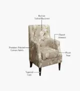 Edoree Sheesham Wood Frame with Cushioned Velvet Seating Arm Chair (Magnolia Beige with Walnut Finish) - Image 4
