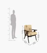 Crosper Sheesham Wood Frame with Cushioned Velvet Seating Arm Chair (Beige Pomme with Walnut Finish) - Image 4