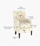 Edoree Sheesham Wood Frame with Cushioned Velvet Seating Arm Chair (Cream Robins with Walnut Finish) - Image 4