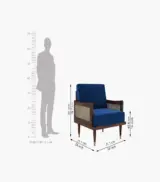 Alton Sheesham Wood Frame with Cushioned Velvet Seating Arm Chair (Indigo Blue with Walnut Finish) - Image 4