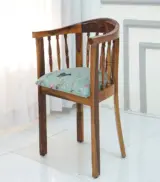 Colco Sheesham Wood Frame with Cushioned Velvet Seating Arm Chair (Honey Finish) - Image 4