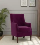 Edoree Sheesham Wood Frame with Cushioned Velvet Seating Arm Chair (Mulberry Pink with Walnut Finish) - Image 4