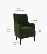Edoree Sheesham Wood Frame with Cushioned Velvet Seating Arm Chair (Olive Green with Walnut Finish) - Image 4
