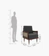 Melton Sheesham Wood Frame with Cushioned Velvet Seating Arm Chair (Graphite Grey with Walnut Finish) - Image 4
