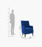 Edoree Sheesham Wood Frame with Cushioned Velvet Seating Arm Chair (Indigo Blue with Walnut Finish) - Image 4