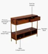Freezia Sheesham Wood with Metal Frame Console Table with Drawer and Open Storage (Honey Finish) - Image 5