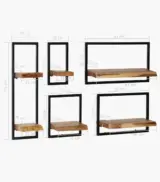 Lottus Acacia Wood with Metal Frame Set of 5 Wall shelves (Acacia Finish) - Image 5
