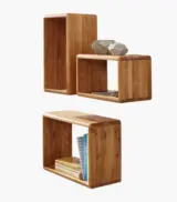 Anamur Solid Oak Wood Set of 3 Wall shelves with Open Storage (Honey Oak Finish) - Image 5