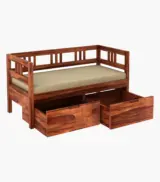 Houdson Sheesham Wood Diwan Bed with Drawer Storage (Honey Finish) - Image 6
