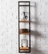 Mainster Acacia Wood with Metal Frame Set of 3 Wall Shelves (Acacia Finish) - Image 7
