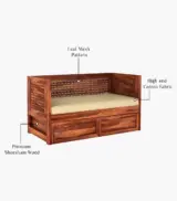 Angolica Sheesham Wood Diwan Bed with Drawer Storage (Honey Finish) - Image 9