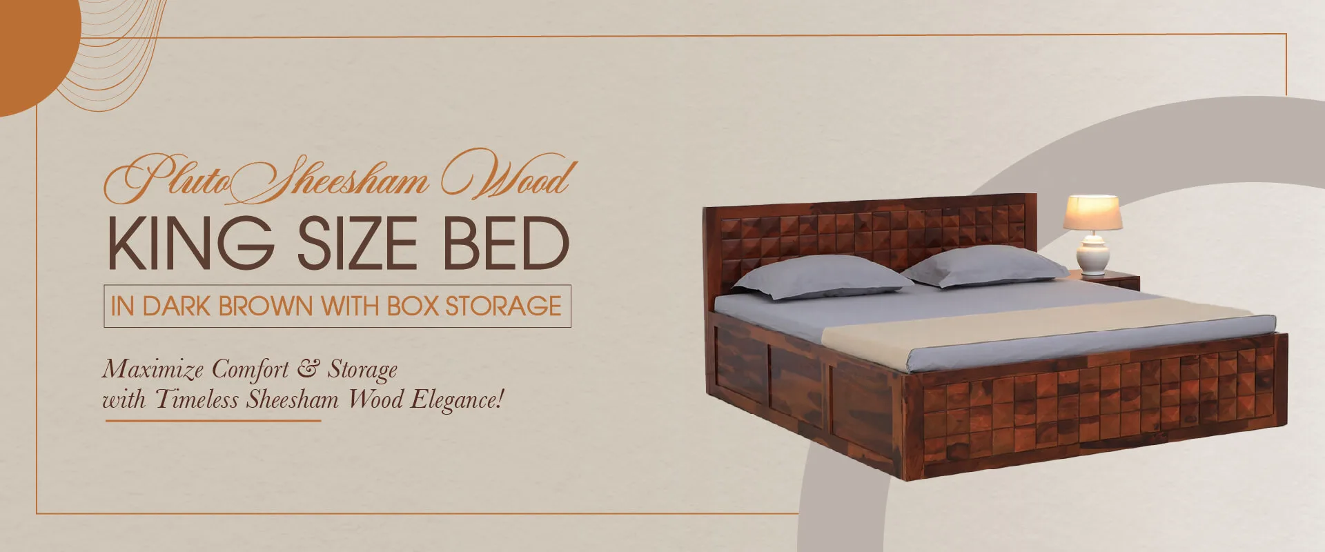 Modern wooden bed with stylish headboard – bedroom furniture banner