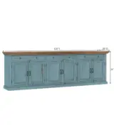 Bluish Solid Wood Extra Long Buffet Sideboard and Cabinet In 3 Piece (Two Tone Blue) - Image 4