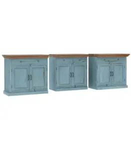 Bluish Solid Wood Extra Long Buffet Sideboard and Cabinet In 3 Piece Two Tone Blue 7