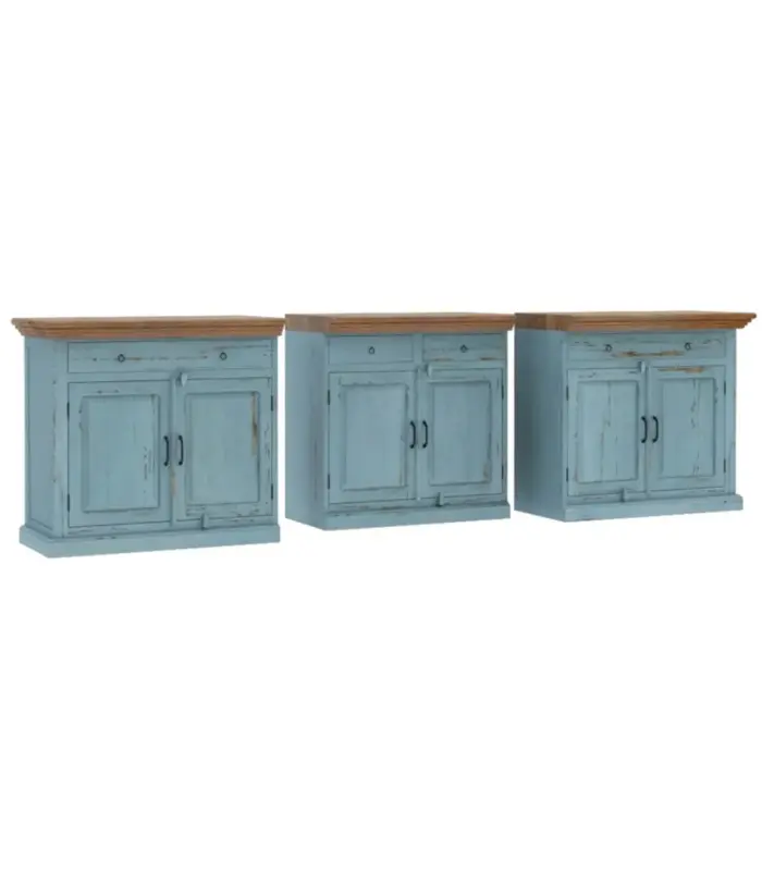 Bluish Solid Wood Extra Long Buffet Sideboard and Cabinet In 3 Piece Two Tone Blue 7