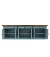 Bluish Solid Wood Extra Long Buffet Sideboard and Cabinet In 3 Piece (Two Tone Blue) - Image 3