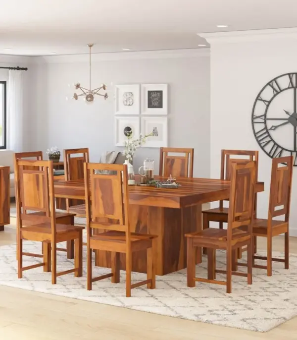 Vintage Solid Wood 8 Seater Dining Table Set (Honey Finish)
