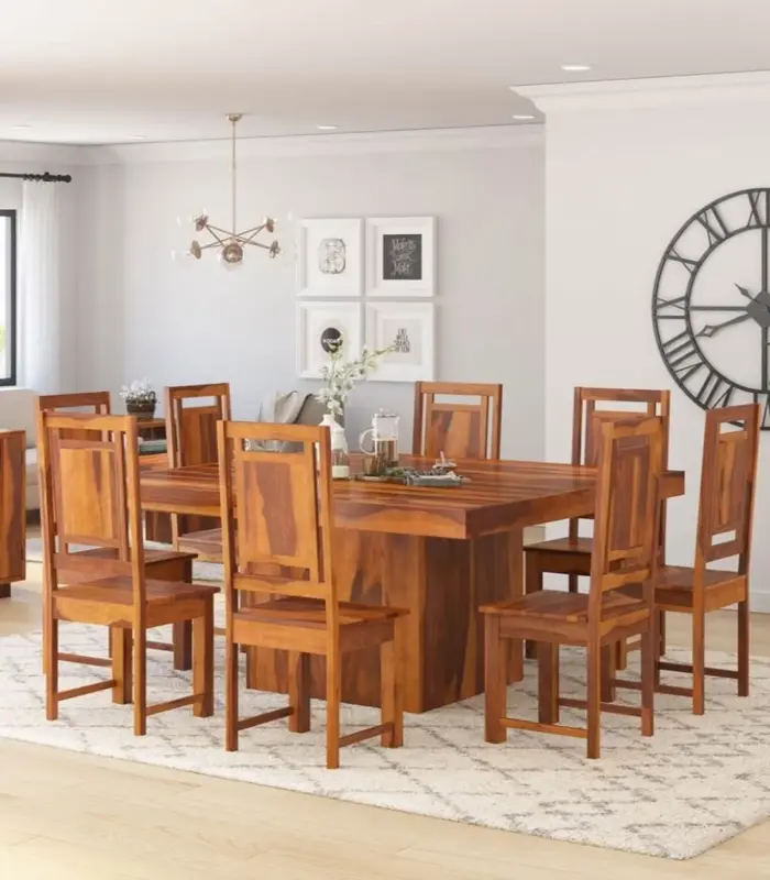 Vintage Solid Wood 8 Seater Dining Table Set (Honey Finish)
