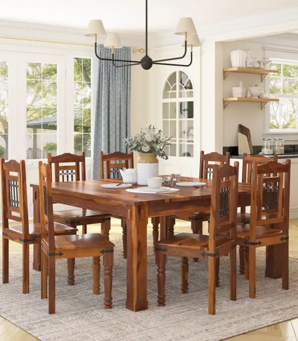 Cheiwack Solid Wood 8 Seater Dining Table Set (Natural Finish)