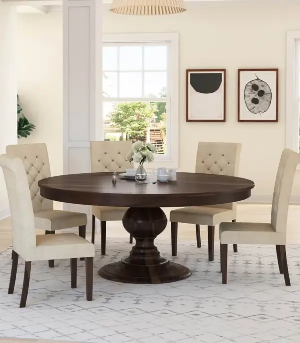 Clianton Solid Wood 6 Seater Dining Table Set (Walnut Finish)