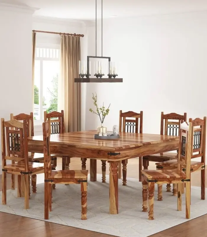 Feorius Solid Wood 8 Seater Dining Table Set (Natural Finish)
