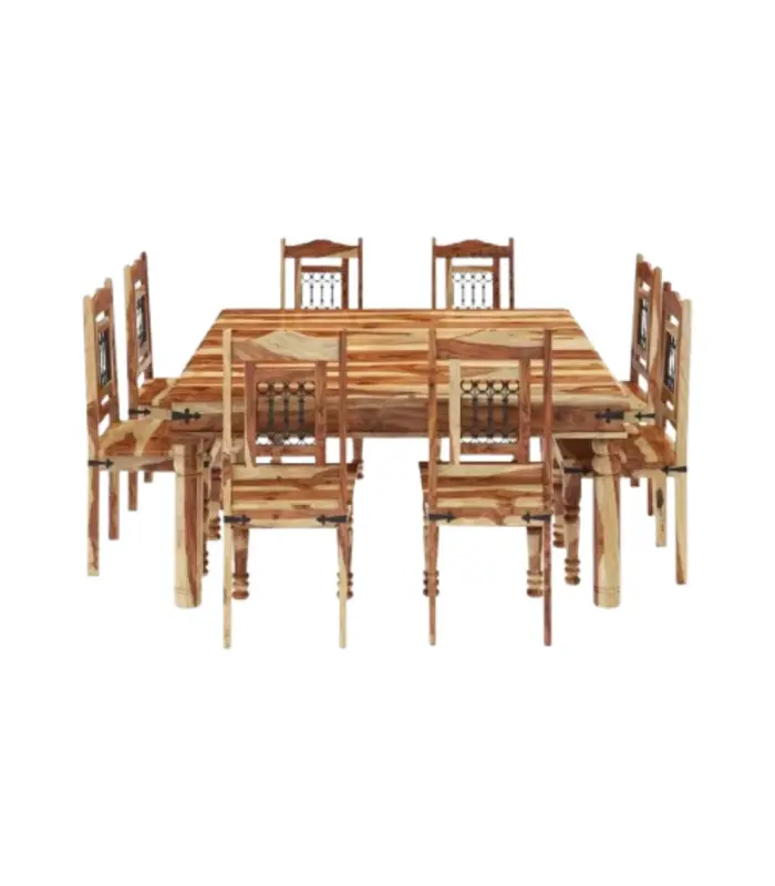 Feorius Solid Wood 8 Seater Dining Table Set Natural Finish 02
