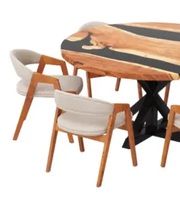 Kraviston Solid Acacia Wood Live Edge Round Epoxy 6 Seater Dining Table Set Natural Finish 02