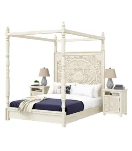 Melycious Hand carved Solid Wood 4 Piece Storage Bedroom Set Natural Finish 02