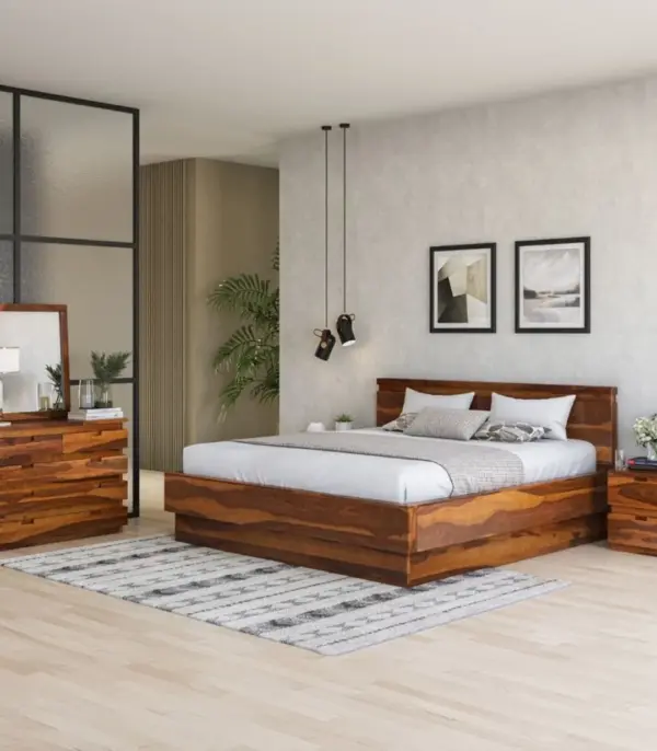 Northist Solid Sheesham Wood 4 Piece Storage Bedroom Set (Natural Finish)