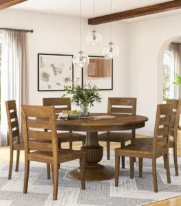 Qerra Solid Mango Wood 6 Seater Dining Table Set (Teak Finish)-01