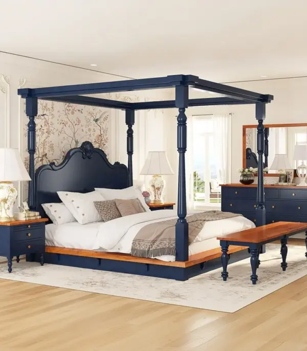 Kepton Solid Wood Two Tone 6 Piece Storage Bedroom Set (Two Tone Oxford Blue)