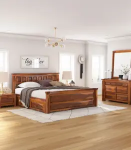 Simphny Solid Sheesham Wood 4 Piece Storage Bedroom Set (Natural Finish)