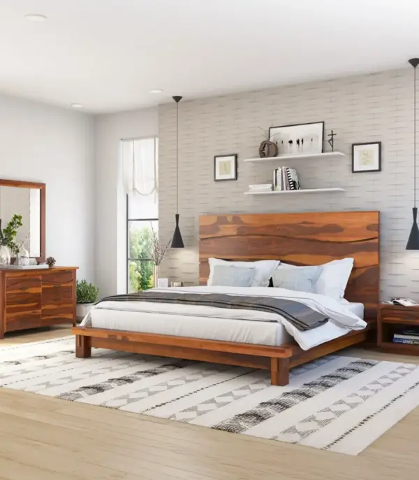 Sohnita Solid Sheesham Wood 4 Piece Storage Bedroom Set (Natural Finish)