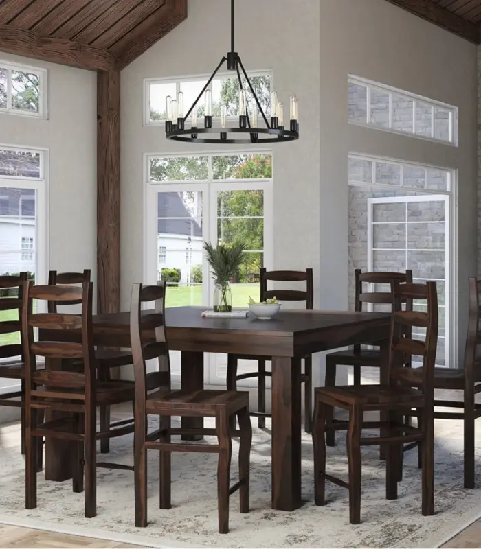 Tansas Solid Wood 8 Seater Dining Table Set (Walnut Finish)