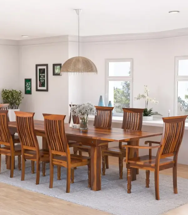Varnix Solid Wood 8 Seater Dining Table Set with Extensions (Honey Finish)