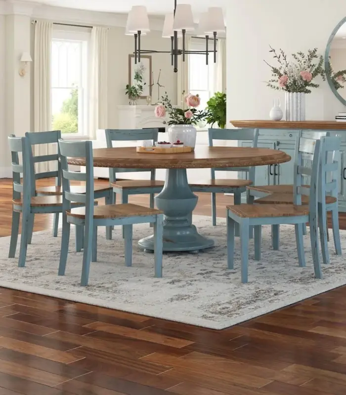 Tonway Solid Wood 8 Seater Dining Table Set (Two Tone Blue)